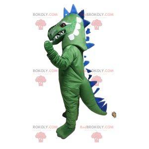 Mascota dinosaurio verde y azul. Disfraz de dinosaurio