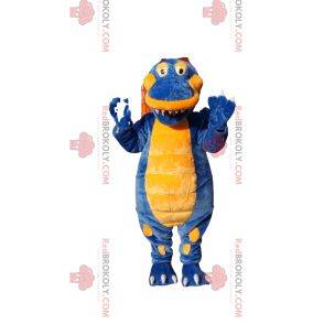 Super glückliches blaues und gelbes Dinosauriermaskottchen
