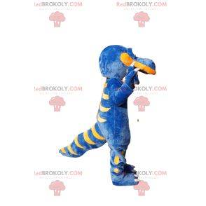 Super glückliches blaues und gelbes Dinosauriermaskottchen
