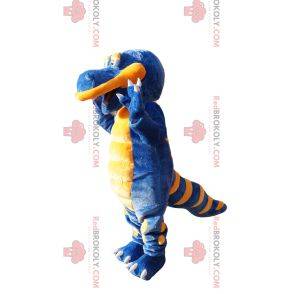 Super glückliches blaues und gelbes Dinosauriermaskottchen