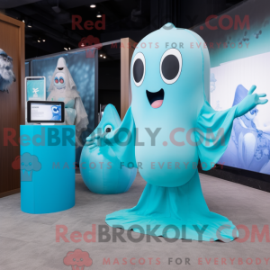 Cyan Ghost maskot kostume...