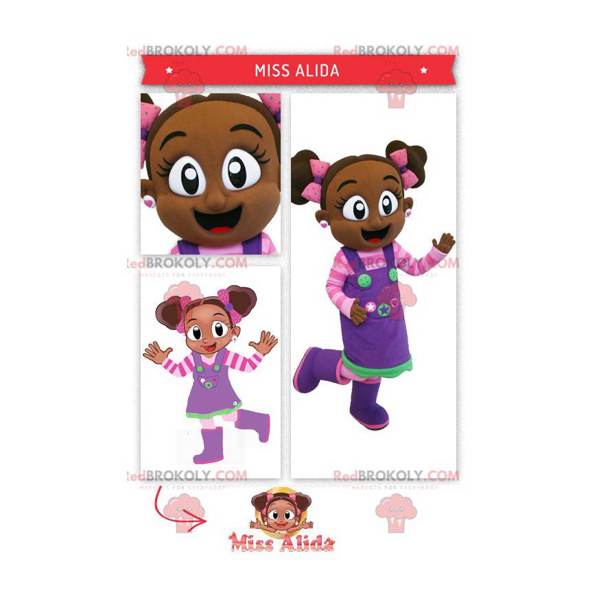 African girl mascot in pink and purple outfit - Redbrokoly.com
