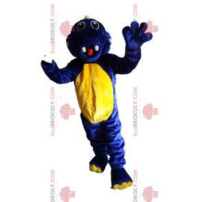 Mascotte dinosauro blu e giallo super eccitato
