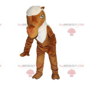 Brown camel mascot with a white mane