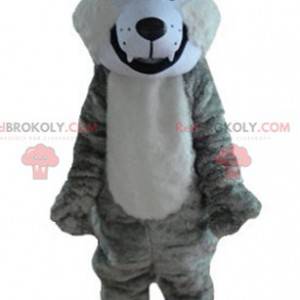 Mascotte de loup gris et blanc doux et poilu - Redbrokoly.com