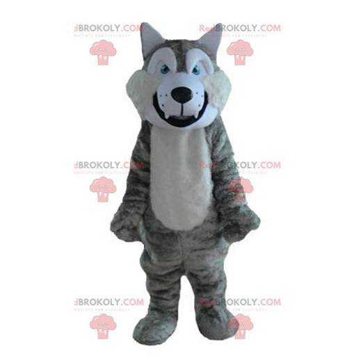 Mascote de lobo cinza e branco macio e peludo - Redbrokoly.com