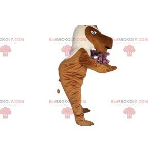 Brown camel mascot with a white mane