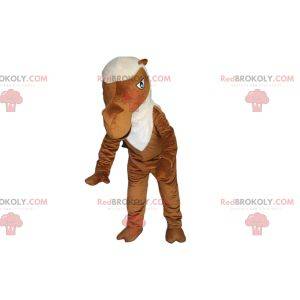 Brown camel mascot with a white mane