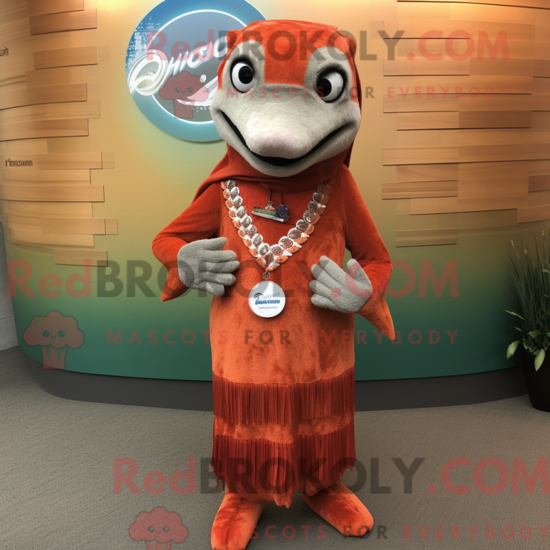Kostýmová postava maskota Rust Salmon v šatech a náramkech - Lososí maskoti - REBROKO_303607 - RedBrokoly.com