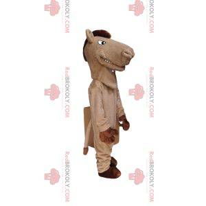 Beige horse mascot with a brown mane