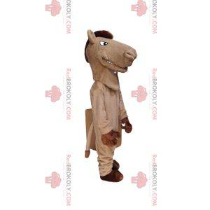 Mascotte de cheval beige avec une crinière marron