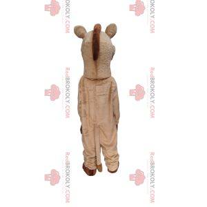 Beiges Pferdemaskottchen mit einer braunen Mähne
