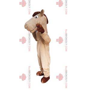 Beiges Pferdemaskottchen mit einer braunen Mähne