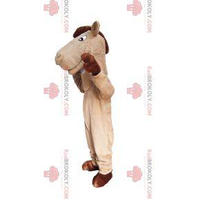 Beiges Pferdemaskottchen mit einer braunen Mähne