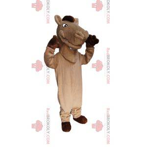 Beiges Pferdemaskottchen mit einer braunen Mähne