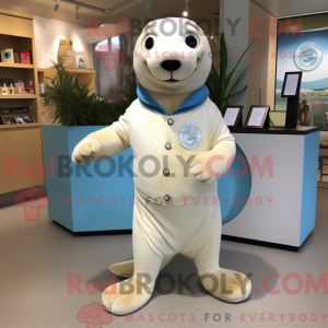 Beige Seal maskotdraktfigur...
