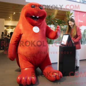 Red Walrus mascot costume...