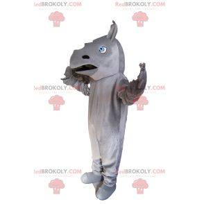 Maskot šedý a černý nosorožec se vznešenými modrými očima