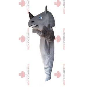 Mascotte de rhinocéros gris et noir, avec des yeux bleus sublimes