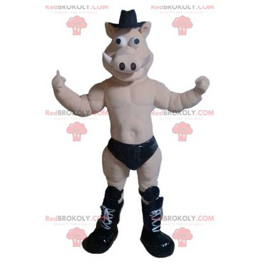 Porco mascote pelado com cueca preta - Redbrokoly.com