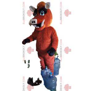 Mascotte de sanglier marron très heureux