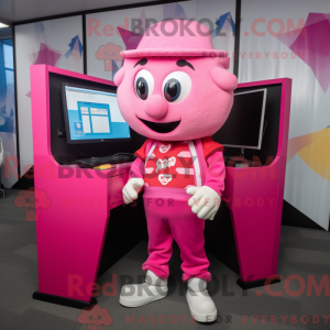 Rosa datormaskotdraktfigur...