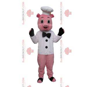 Mascotte de cochon en tenue de Chef cuisinier