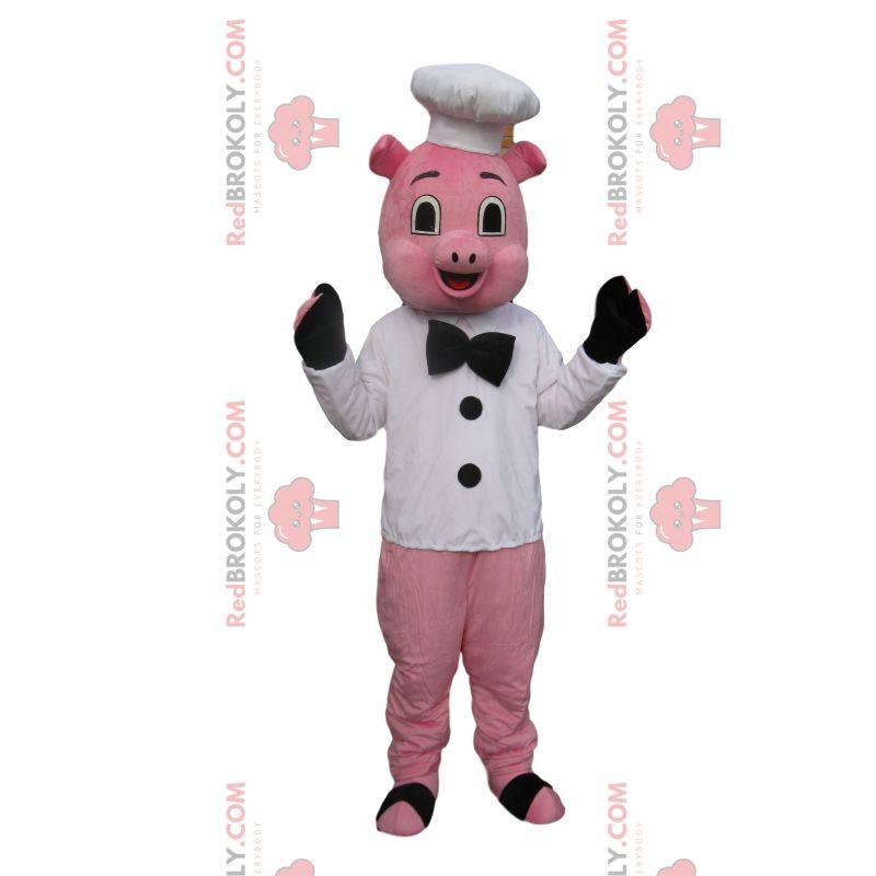 Mascotte de cochon en tenue de Chef cuisinier