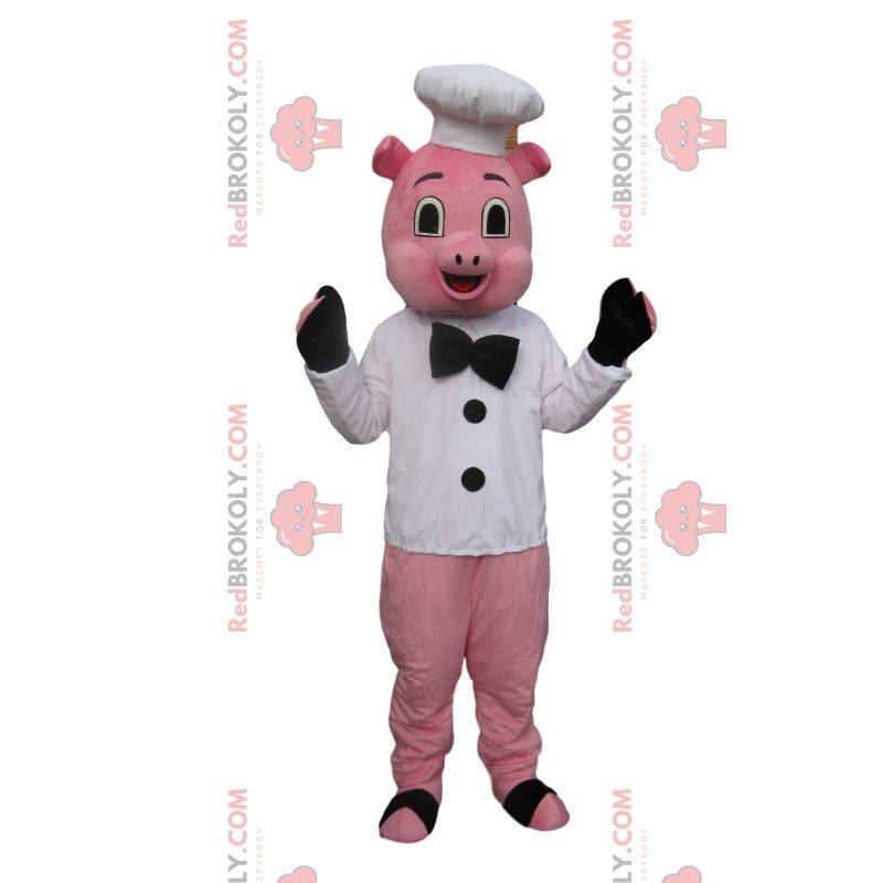 Schweinemaskottchen als Koch verkleidet