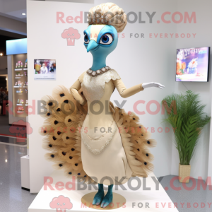 Beige påfugl maskot drakt...