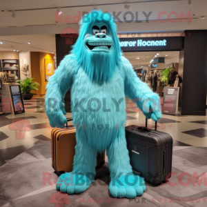 Turquoise Sasquatch mascot...