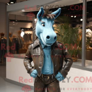Cyan æsel maskot kostume...