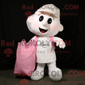 Hvid Pink maskot kostume...