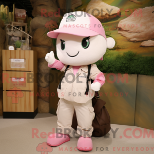 Hvid Pink maskot kostume...