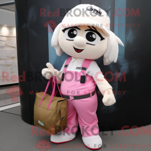 Hvit rosa maskotdraktfigur...