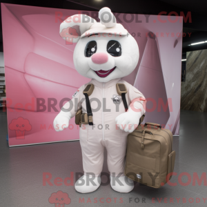 Hvid Pink maskot kostume...