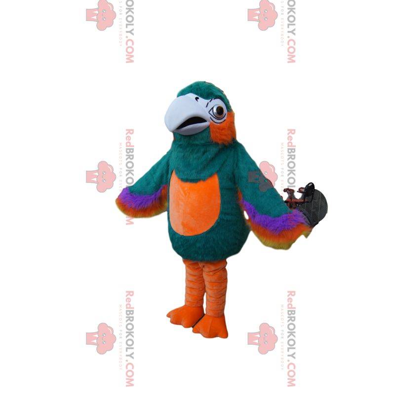Mascote papagaio maravilhoso e multicolorido