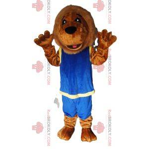 Leeuw mascotte met een blauwe sportoutfit