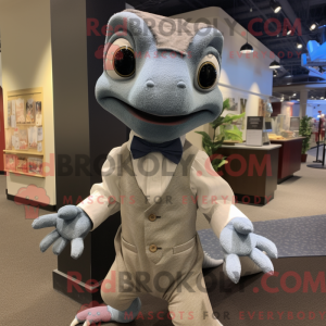 Grå Geckos maskotdraktfigur...