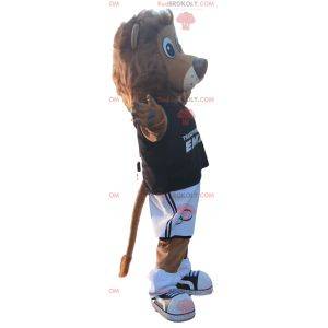 Mascote leão com roupa de futebol preta