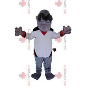 Mascot gray monkey with a white jersey. Monkey costume