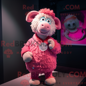 Roze schaap mascottekostuum...