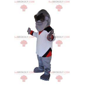 Mascotte de singe gris avec un maillot blanc. Costume de singe