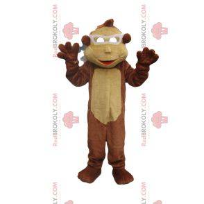 Bruine en beige aapmascotte met witte glazen
