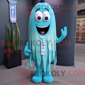 Cyan Aglet maskotdraktfigur...