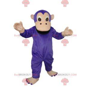 Mascotte de singe violet et marron. Costume de singe