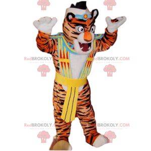 Mascote tigre com fantasia de nativo americano