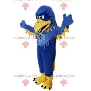 Mascot águila azul y amarilla, con volantes. Disfraz de águila