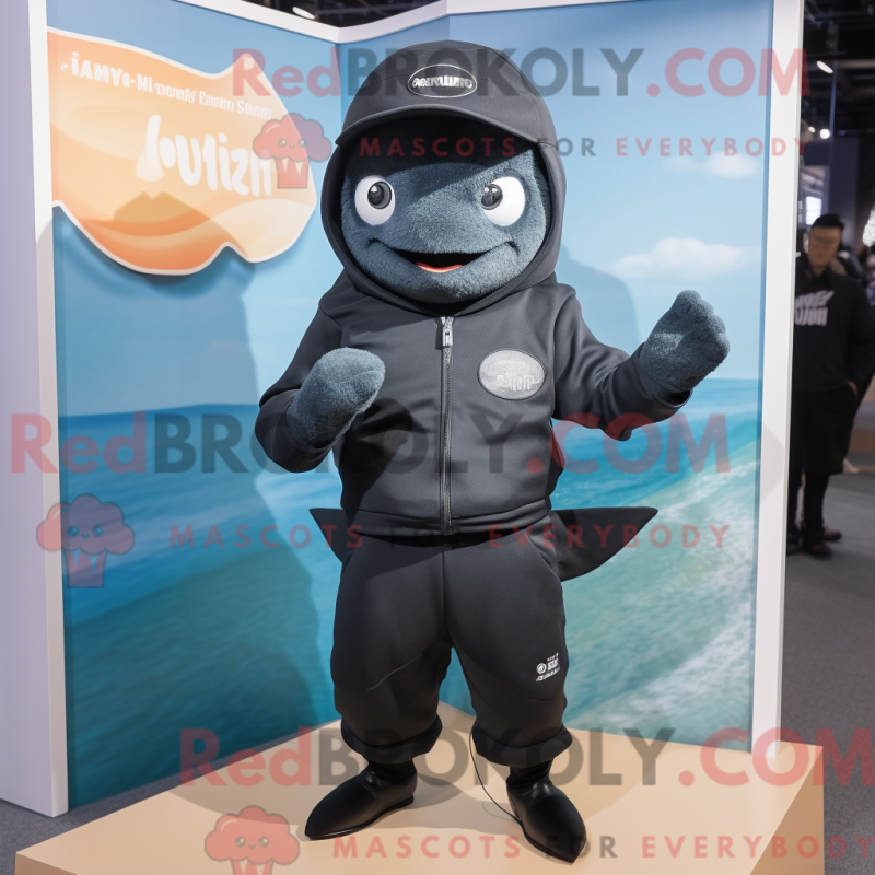 Fantasia de mascote de atum preto com macacão e gorros - Mascotes de atum - REBROKO_305008 - RedBrokoly.com