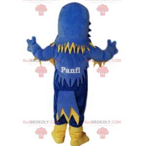 Mascotte blu e giallo aquila, con balze. Costume da aquila